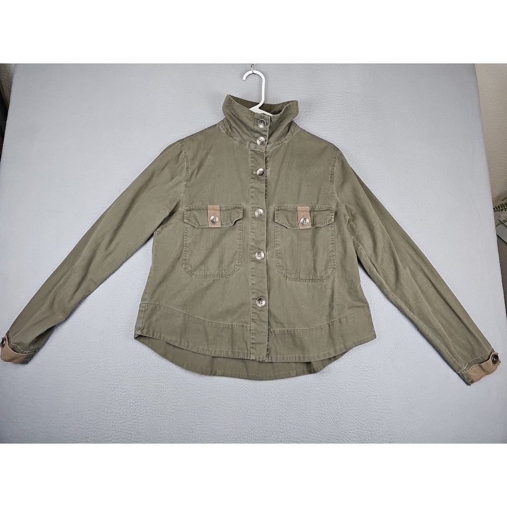 BKE Buckle Military Jacket Women's Small Olive Green Lightweight Button Up